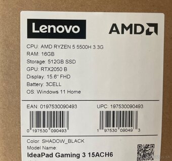 Predám herný notebook Lenovo IdeaPad Gaming 3 15ACH6 - 4