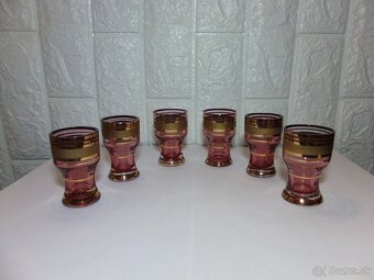 Luxusní karafa+6 skleniček, bohatá malba zlatem, zn. Bohemia - 4