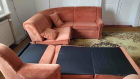 Rohová rozkladacia sedacia súprava - gauč + kreslo - 4