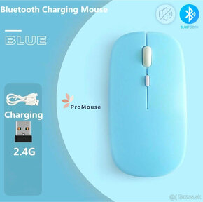 Bezdrôtová nabíjateľná bluetooth myš - svetlomodrá - 4