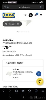 Prebaľovací pult,, biela farba, IKEA - 4