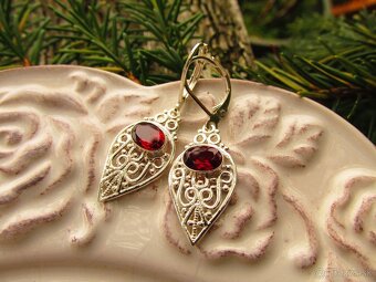 Strieborné náušnice s kameňom Granát, Ag 925 - 4