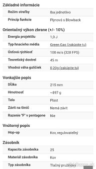 Airsoftová pištoľ M9 HW, plyn BlowBack - čierna - 4
