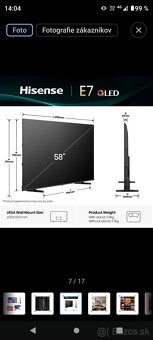 Predám tv Hisense Qled 58E7Q - 4