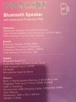 SENCOR Bluetooth reproduktor 60 W IPX5 - 4