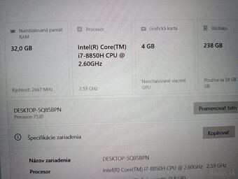 predám Dell precision 7530, 32gb ram , Intel core i7 ,ssd - 4