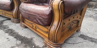 Kožená masivné kresla s dubovým drevom - 4