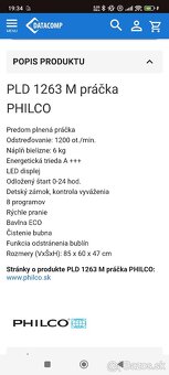 Predám z boku plnenú práčku Philco - 4