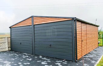 Plechová garáž 6x6 sedlová strecha, imitácia dreva - 4