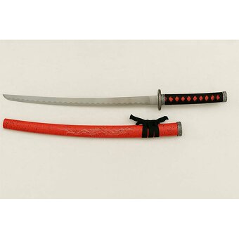 Dekoračná sada 3 japonských mečov katana s červeným puzdrom - 4