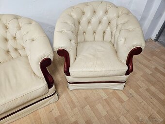 CHESTERFIELD ŠTÝL 2+1+1,KOŽENÁ SEDAČKA - 4