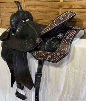 Westernový sedlový komplet 23) černé Floral hnědý krokodýl - 4