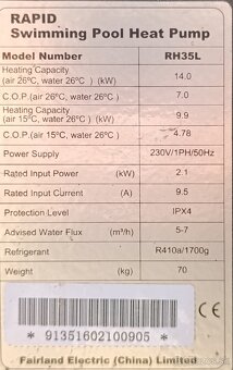 Tepelné bazénové čerpadlo 14kW, RAPID RH35L - 4