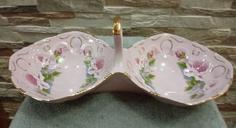 Růžový porcelán, dvojmiska ve tvaru košíku, Chdov - 4