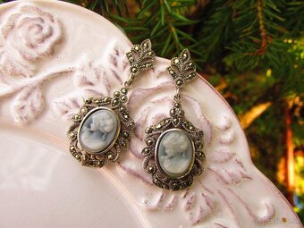 Strieborné náušnice s markazitmi a kameou, Ag 925 - 4