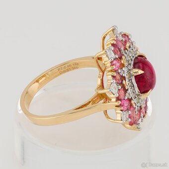Zlatý koktejlový prsteň ( Spinel, ružový Turmalín, diamanty) - 4