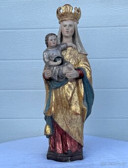 Dřevěná starožitná socha Panna Marie - 4