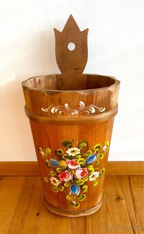 Staré krásné dřevěné malované vědro - 4