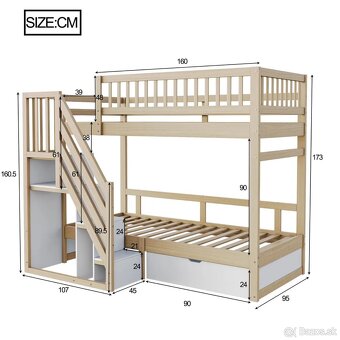 Uplne nova: Poschodová posteľ 90x200cm so skriňou a zásuvkou - 4