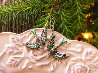 Strieborné náušnice osádzané markazitmi a smaltom, Ag 925 - 4