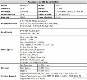 Optická mechanika PANASONIC UJ8C0 SATA DVDRW SATA - 4