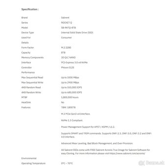 Sabrent Rocket Q 8TB M.2 Nvme SSD - novy - 4