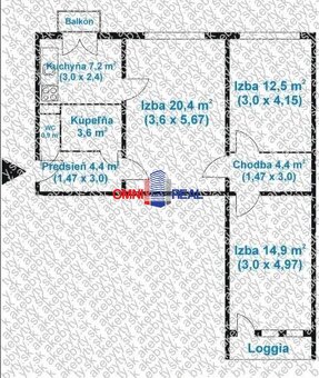 3 izb. byt, Komárnická ul., 4/4, výťah, loggia, balkón - 4