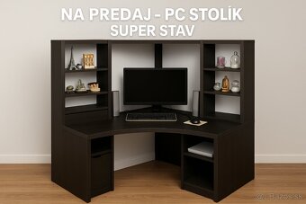 Rohový PC stolik-tmave drevo,super stav - 4