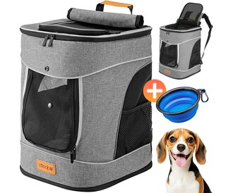 Reflexný batoh pre zvieratká s miskou - béžový čierny sivý - 4