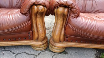 Kožená sedací súprava 3+1+1 s masivnym dubovym drevom - 4