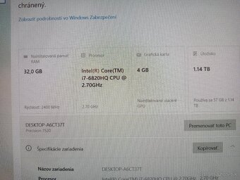 predám Dell precision 7520 , Intel core i7 , 32gb ram , ssd - 4