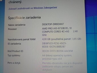 predám notebook HP ELITEBOOK 745 G4 ,WINDOWS 10,bez baterky - 4