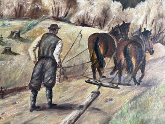 Obraz Koňe v lese, originální olejomalba na desce, 110x60 - 4