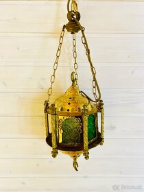 Stará krásná mosazná lampa s různobarevnými skly - 4