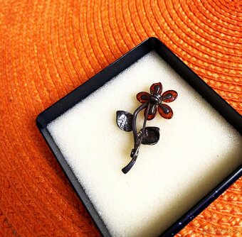 Starožitná vintage jantárová brošňa - 4