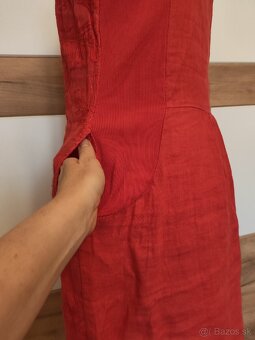 Červené ľanové šaty s vreckami - 4