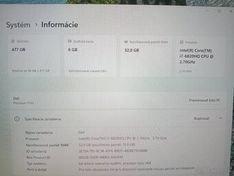 Dell precision 7720 , Intel core i7 , 500gb ssd , 32gb ram - 4