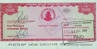 Cestovné šeky Zimbabwe 2003 - 4
