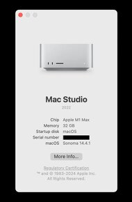 Mac Studio M1 Max 10C CPU/24C GPU/32G/512GB, záruka  01/2026 - 4