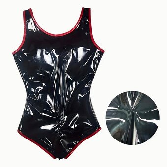 IMITÁCIA LATEXU-KRASNE BODY S OTVORAMI NA ZIPS….XL(44)…NOVE - 4