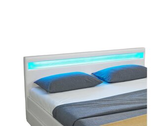 Čalúnená posteľ 140x200cm biela s LED a úložným priestorom - 4