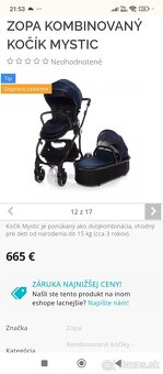 Predám kočík Zopa Mystic Kráľovská modrá 3 kombinácia - 4