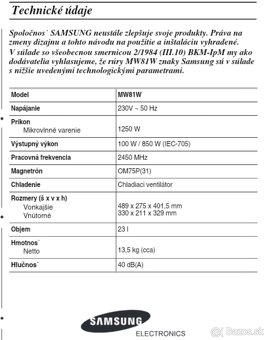 Darujem mikrovlnnú trúbu/mikrovlnku Samsung - 4