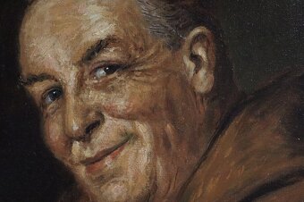 Predám starú olejomalbu na plátne Mních rozmer 55cm x 49cm p - 4