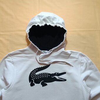 Lacoste biela mikina s kapucňou s veľkým logom S/M - 4