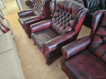 CHESTERFIELD ŠTÝL,VYSOKÁ-KOŽENÁ 3+1+1,BORDOVO-ČIERNA - 4