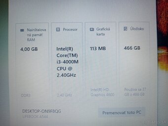 predám Fujitsu Lifebook A544-Intel corei3 -4gb ram -bez bat. - 4