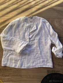 Zara biela lanová blúzka košeľa - 4