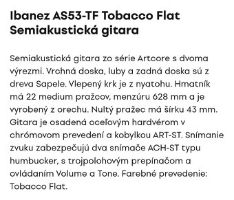 Predám gitaru Ibanez AS53-TF Tobacco Flat Semiakustická - 4