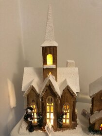 vianoce - LED svietiaci vintage kostolik - domcek - 40% - 4